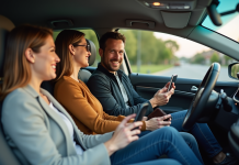 Covoiturage : qui paie ? Les règles et opportunités à connaître Trois adultes discutent dans une voiture moderne en voiture