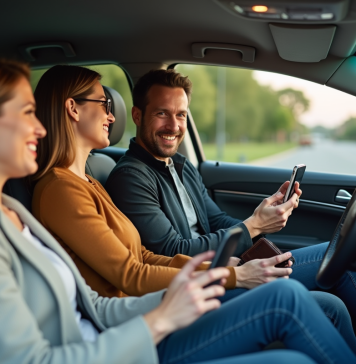 Covoiturage : qui paie ? Les règles et opportunités à connaître Trois adultes discutent dans une voiture moderne en voiture