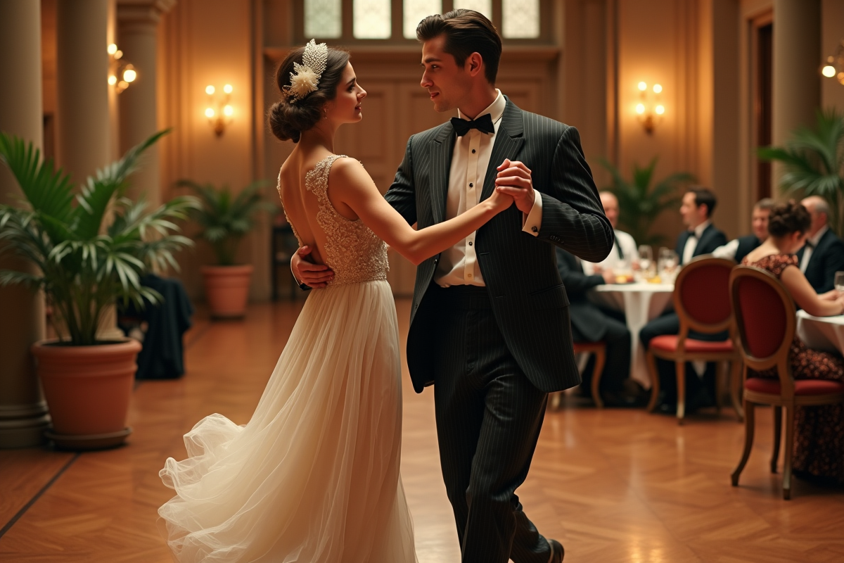 Jeune couple dansant dans un bal élégant des années 1920
