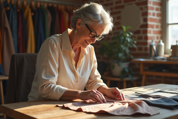 designer-fabric-textures Créatrice de mode avec échantillons de tissus rares