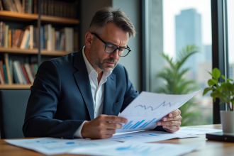 Économiste d'âge moyen analysant des graphiques financiers
