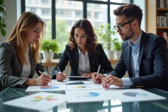 Equipe diverse en réunion d'idées dans un bureau moderne