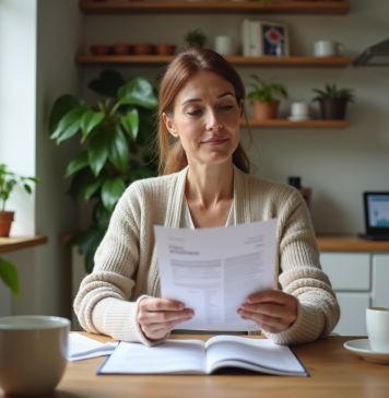 RSA : Conditions pour toucher le RSA avec de l’argent placé Femme française concentrée à la maison dans une cuisine chaleureuse