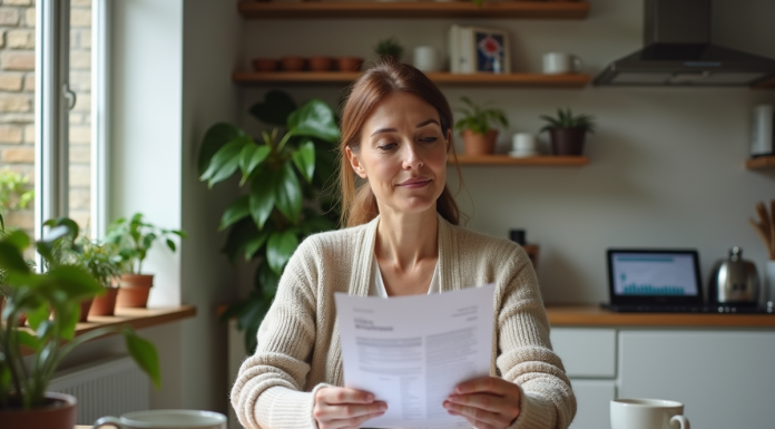 Femme française concentrée à la maison dans une cuisine chaleureuse