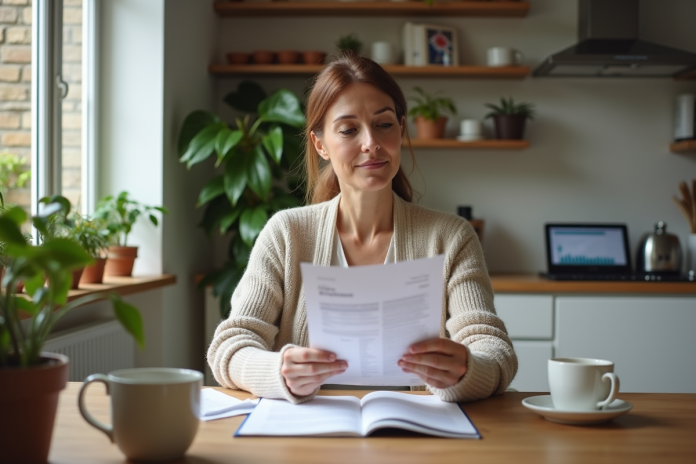 Femme française concentrée à la maison dans une cuisine chaleureuse