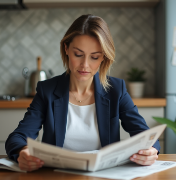 Impact des médias : quelle importance dans notre société moderne ? Femme d'âge moyen lisant un journal dans la cuisine