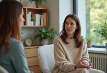 Thérapie intuitive : déroulement, bienfaits, séances explicites et efficaces Femme en séance de thérapie dans un bureau moderne