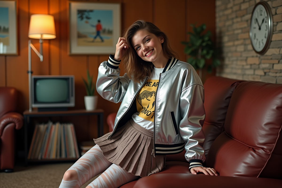 Jeune femme en style vintage dans un salon rétro