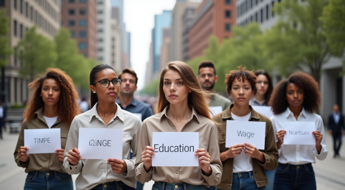 Groupe divers d adultes avec pancartes sur l'egalite