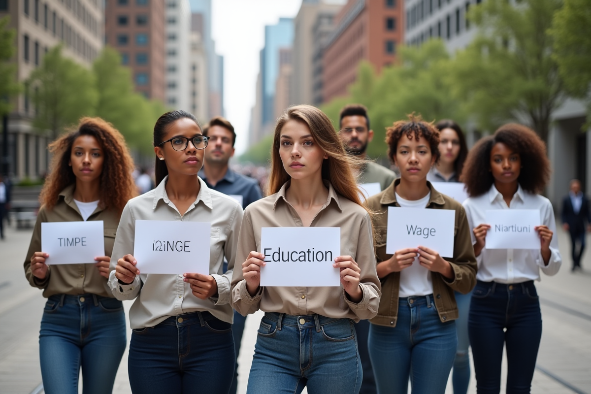 Groupe divers d adultes avec pancartes sur l'egalite
