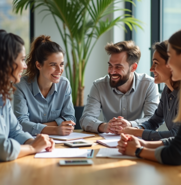 Groupe divers de professionnels collaborant dans un bureau lumineux