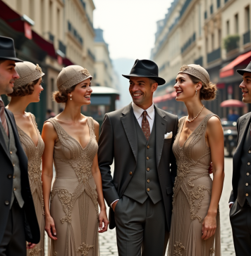 Mode des années 1920 : comment s’habillaient les gens ? Groupe de jeunes et d'adultes en tenues années 1920 à Paris