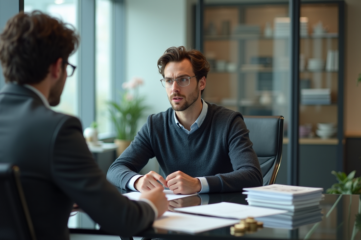 Jeune homme attentif lors d’un rendez-vous bancaire en bureau
