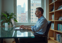 Homme d'âge moyen dans un bureau à domicile moderne