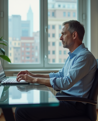Homme d'âge moyen dans un bureau à domicile moderne