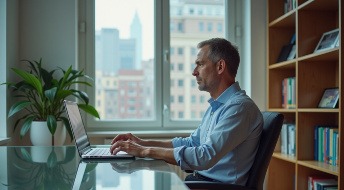 Homme d'âge moyen dans un bureau à domicile moderne