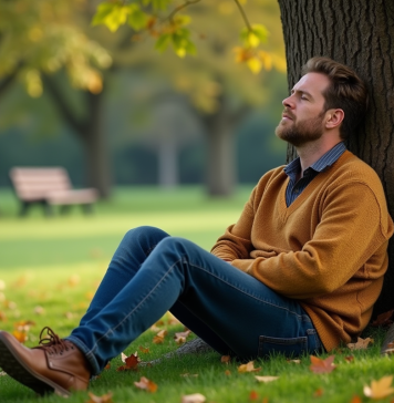 Bien dormir : évitez de vous endormir sous un noyer Homme d'âge moyen dormant sous un noisetier dans un parc
