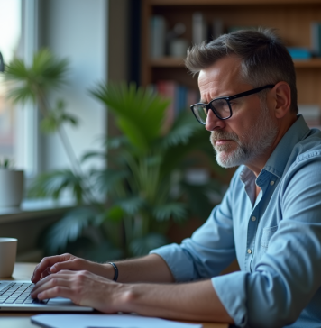 Homme d'âge moyen regardant un avertissement VPN au bureau