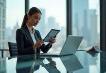 Avenir de la fintech : perspectives et prévisions pour les années à venir Jeune femme en blazer analysant des graphiques numériques au bureau