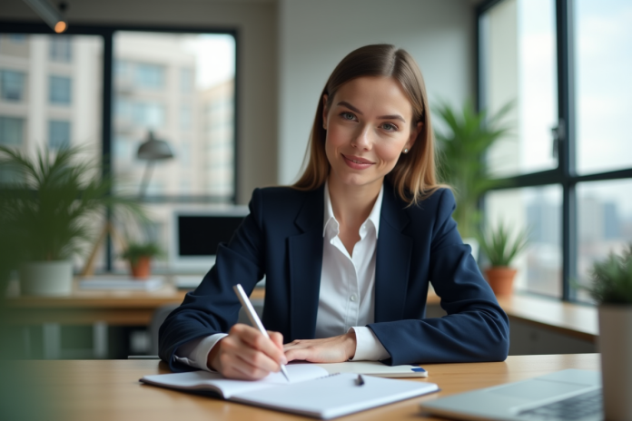 jeune-femme-bureau-organise-todo Jeune femme en bureau écrit sa liste de tâches