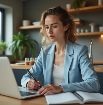 Trouver facilement immobilier : astuces et conseils pratiques pour réussir sa recherche Jeune femme en blazer bleu cherche immobilier à la maison